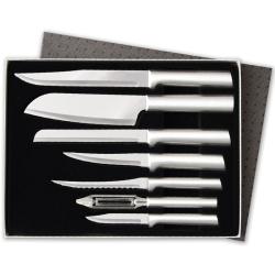 Lot Couteaux de Cuisine Rada Starter 6 Lames Acier T420 Manche Alu Argent&eacute; Made In USA RDCS38