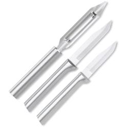 Lot Couteaux de Cuisine Rada Kitchen Basics 2 Lames Acier T420 Manche Alu Argent&eacute; Made In USA RDCS56