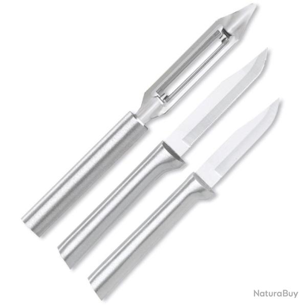 Lot Couteaux de Cuisine Rada Kitchen Basics 2 Lames Acier T420 Manche Alu Argent� Made In USA RDCS56