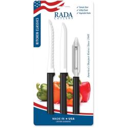 Lot Couteaux de Cuisine Rada Kitchen Classics 2 Lames Acier T420 Manche R&eacute;sine Noir Made RDCDG259
