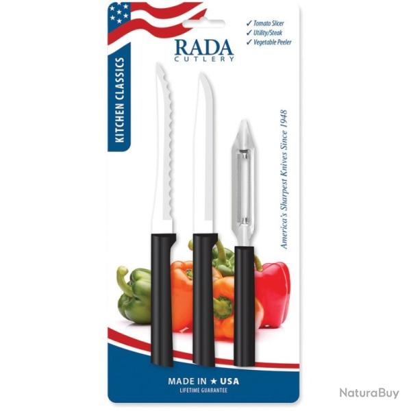 Lot Couteaux de Cuisine Rada Kitchen Classics 2 Lames Acier T420 Manche R�sine Noir Made RDCDG259