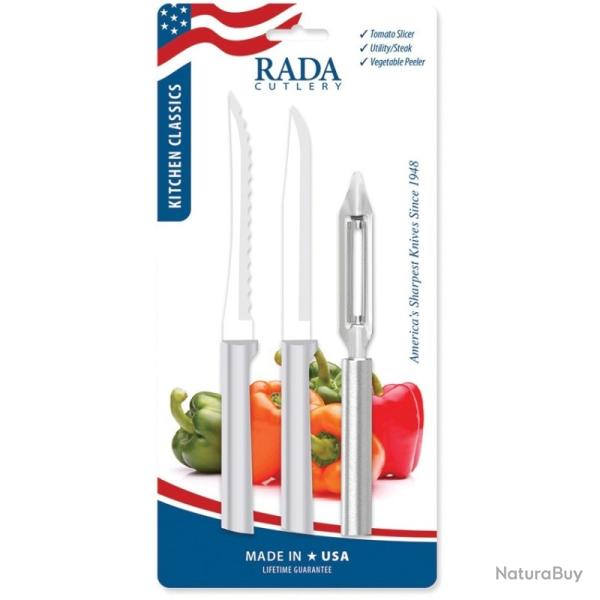 Lot Couteaux de Cuisine Rada Kitchen Classics 2 Lames Acier T420 Manche Alu Argent� Made In RDCDS59