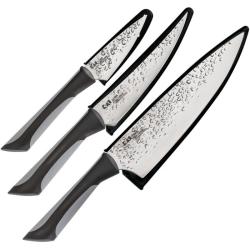 Lot Couteaux Kai Luna Trio 3 Lames Acier 1.4116 Manche Synth&eacute;tique Noir Gris KAI0370