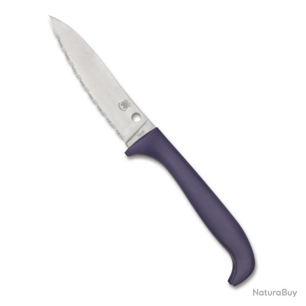 Couteau Cuisine Spyderco Counter Critter Lame CTS BD1N SpyderEdge Manche PP Violet Made In SCK21SPR