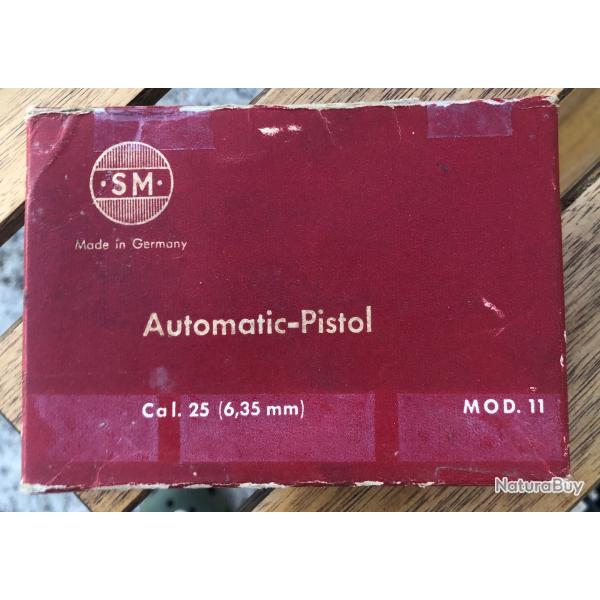 boite vide pistolet rhoner mod 11 6,35 25 acp SM MADE IN GERMANY