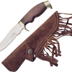 Couteau Fixe Ole Smoky Snake River Skinner Lame Inox Manche Bois Marron &Eacute;tui Cuir OS16