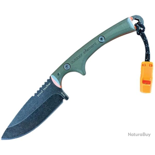 Couteau Outdoor Element Scout Feather Lame Acier VG-10 Drop Point Manche G10 Vert OD �tui ODESFKS1