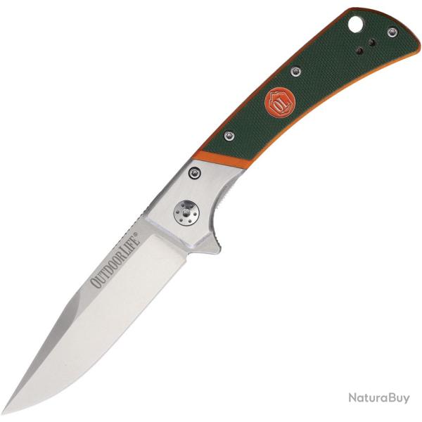 Couteau Outdoor Life NOBO EDC Lame Acier D2 Drop Point Manche G10 Vert et Orange Linerlock OLM042