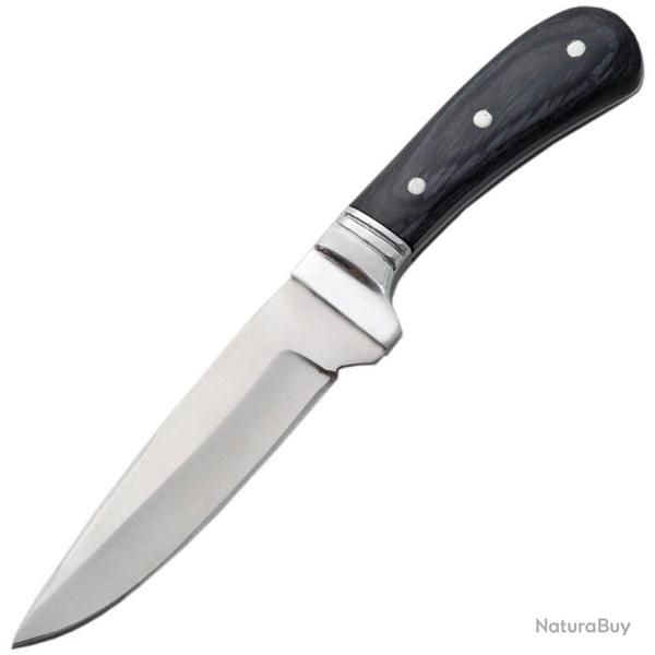 Couteau Fixe Wild Deer Hunter Lame Inox Manche Bois Noir �tui Cuir PA203084