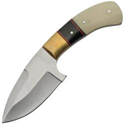 Couteau Fixe Lame Inox Manche Os &Eacute;tui Cuir PA203420BO