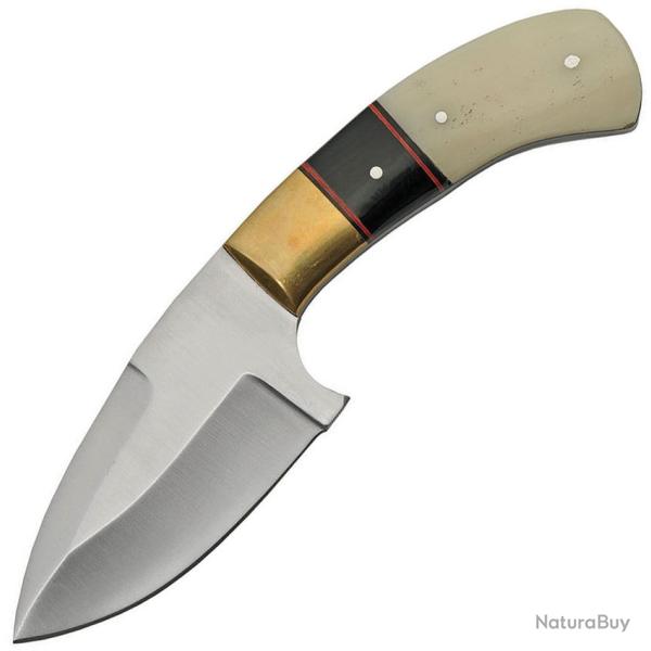 Couteau Fixe Lame Inox Manche Os �tui Cuir PA203420BO