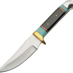 Couteau Fixe Nightlight Hunter Lame Inox Manche Corne et R&eacute;sine Turquoise &Eacute;tui Cuir PA203454HN