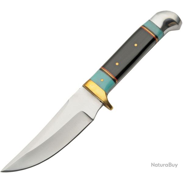 Couteau Fixe Nightlight Hunter Lame Inox Manche Corne et R�sine Turquoise �tui Cuir PA203454HN