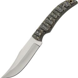 Couteau Fixe Mountain Hunter Lame Inox Manche Bois Gris &Eacute;tui Cuir PA203486