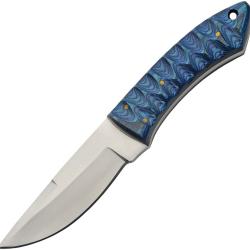 Couteau Fixe River Lame Inox Manche Bois Bleu et Noir &Eacute;tui Cuir PA203533