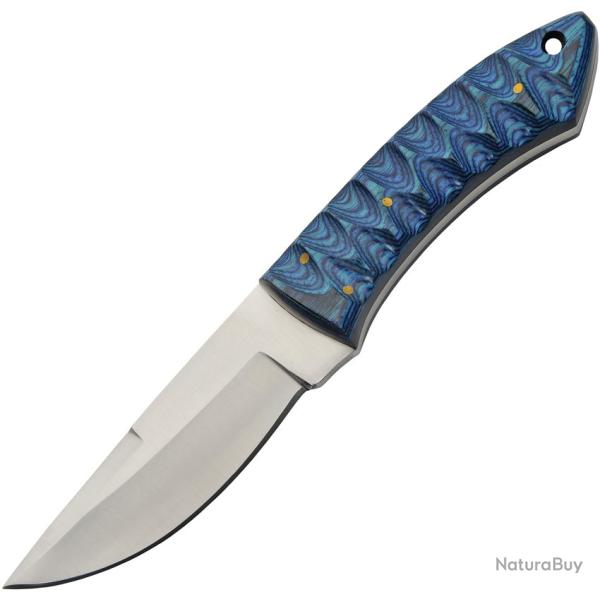 Couteau Fixe River Lame Inox Manche Bois Bleu et Noir �tui Cuir PA203533
