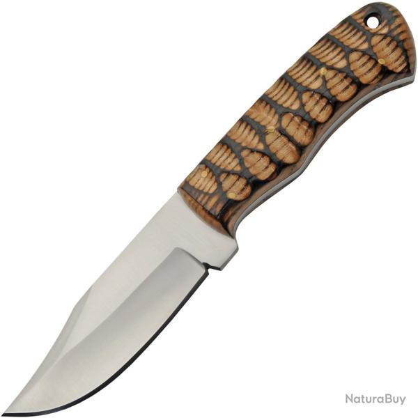 Couteau Fixe Lame Inox Clip Point Manche Bois Marron �tui Cuir PA203535