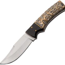 Couteau Fixe Hunter Lame Inox Clip Point Manche Bois &Eacute;tui Cuir PA203537