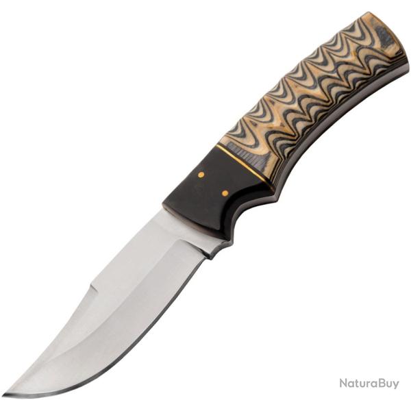 Couteau Fixe Hunter Lame Inox Clip Point Manche Bois �tui Cuir PA203537