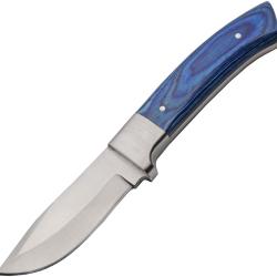 Couteau Fixe Sapphire Hunter Lame Acier Manche Bois Bleu &Eacute;tui Cuir PA203538