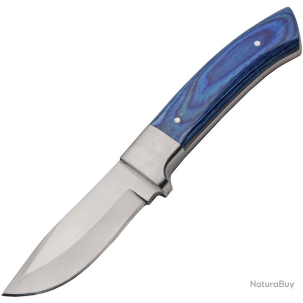 Couteau Fixe Sapphire Hunter Lame Acier Manche Bois Bleu �tui Cuir PA203538