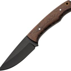 Couteau Fixe Blacksmith Hunter Lame Acier Carbone Drop Point Manche Bois Marron &Eacute;tui Cuir PA203544