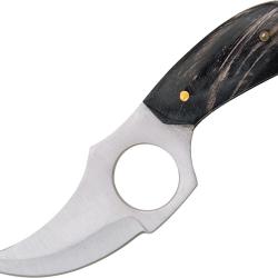Couteau Fixe Short Skinner Lame Acier Manche Corne &Eacute;tui Cuir PA2989BK