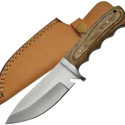 Couteau Fixe Hunter Lame Inox Drop Point Manche Pakkawood Marron &Eacute;tui Cuir PA3359WD