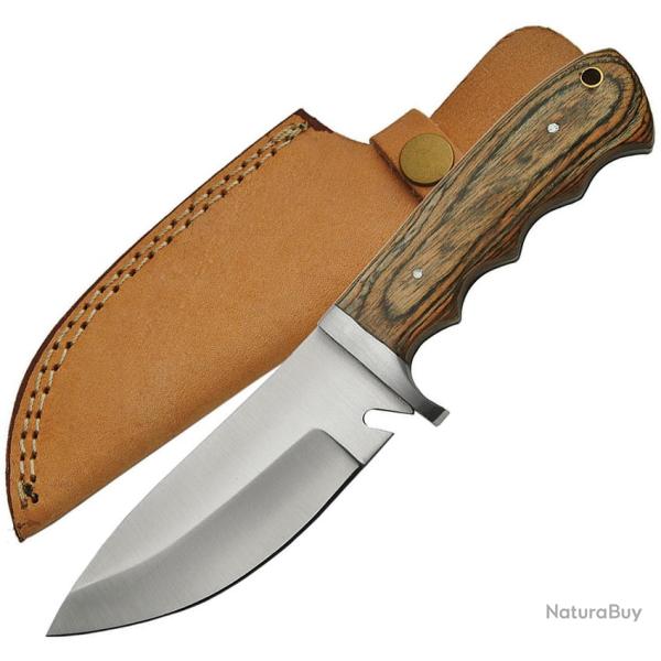 Couteau Fixe Hunter Lame Inox Drop Point Manche Pakkawood Marron �tui Cuir PA3359WD