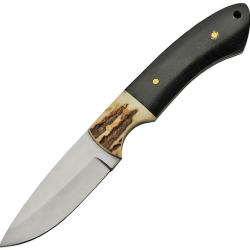 Couteau Fixe Hunter Lame Inox Drop Point Manche Corne et Os &Eacute;tui Cuir PA3379
