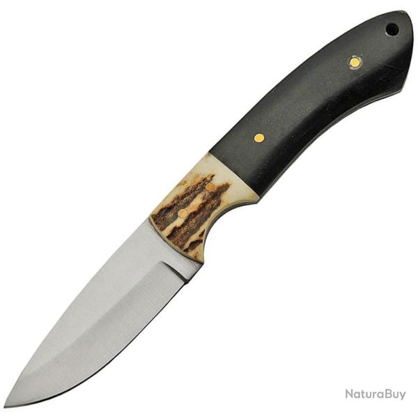 Couteau Fixe Hunter Lame Inox Drop Point Manche Corne et Os �tui Cuir PA3379