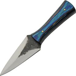Couteau Fixe Arrowhead Lame Acier 1045 Manche Bois Noir et Bleu &Eacute;tui Cuir PA4452