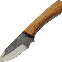 Couteau Fixe Pitchwood Skinner Lame Acier 1045 Manche Bois Marron &Eacute;tui Cuir PA4454