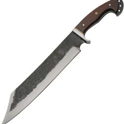 Couteau Fixe Blacksmith's Bowie Lame Acier Carbone Manche Bois Marron &Eacute;tui Cuir PA4462
