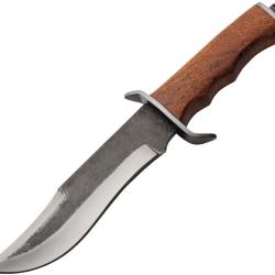 Couteau Fixe Bowie Lame Acier Carbone Manche Bois Marron &Eacute;tui Cuir PA4473