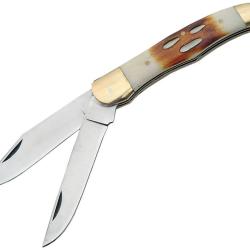 Couteau Pliant Copperhead Hunter Lame Inox Manche Os Piqu&eacute; &Eacute;tui Cuir PA7915