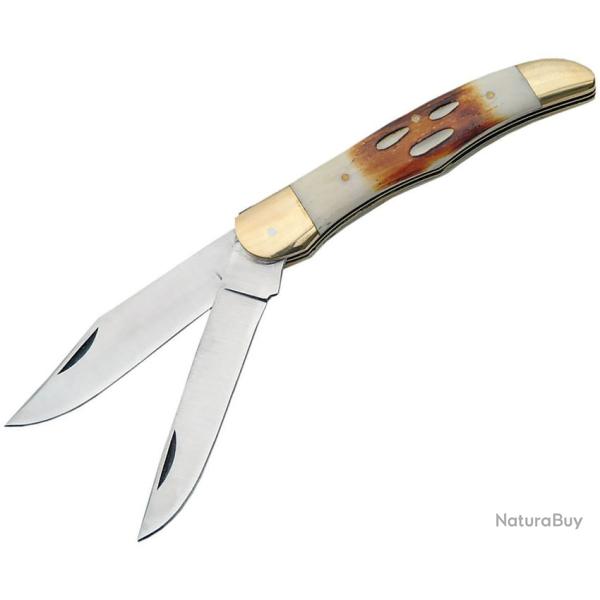 Couteau Pliant Copperhead Hunter Lame Inox Manche Os Piqu� �tui Cuir PA7915