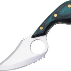 Couteau Fixe Cat Skinner Lame Inox Manche Bois Vert &Eacute;tui Cuir PA7956