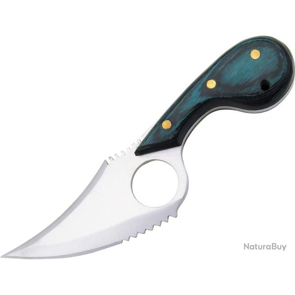 Couteau Fixe Cat Skinner Lame Inox Manche Bois Vert �tui Cuir PA7956