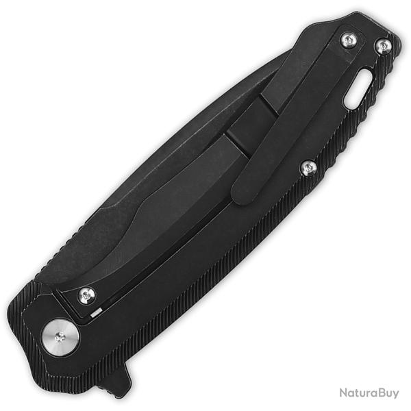Couteau Pliant QSP Knife Woodpecker Lame Acier M390 Manche Titane Noir Framelock QS116D2II