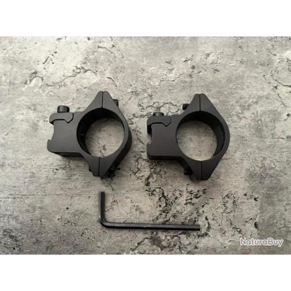 2 supports- colliers pour rail Picatinny 11mm ( lunette avec tube diam. 25,4mm)