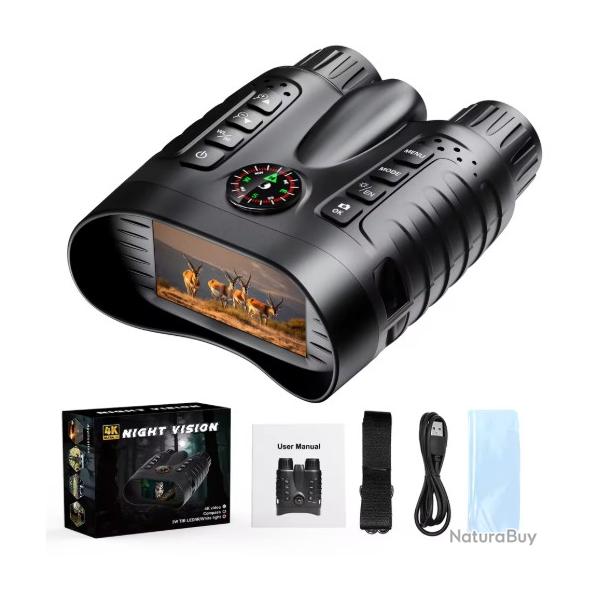 JUMELLES DE VISION NOCTURNE 4K HAUTE DEFINITION - ECRAN GEANT 3,2 POUCES - CARTE 64 GO INCLUSE