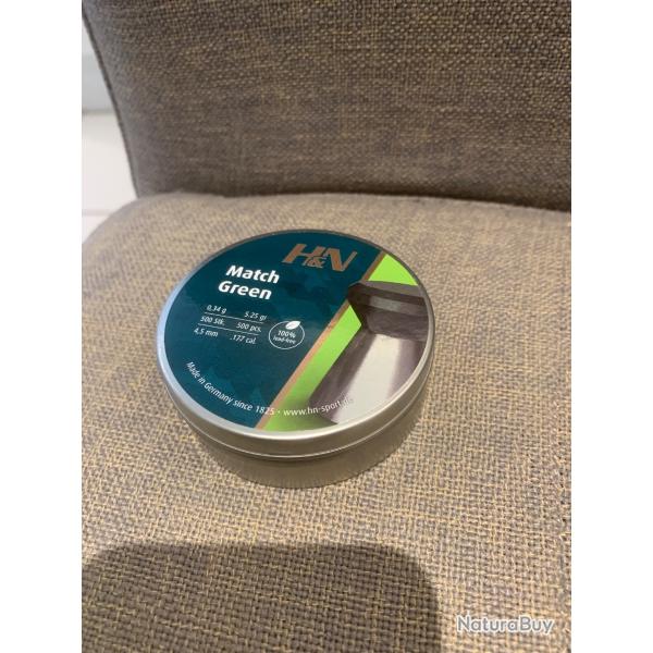 H&N match green 0.34g 450 plombs en �tain 4.5mm