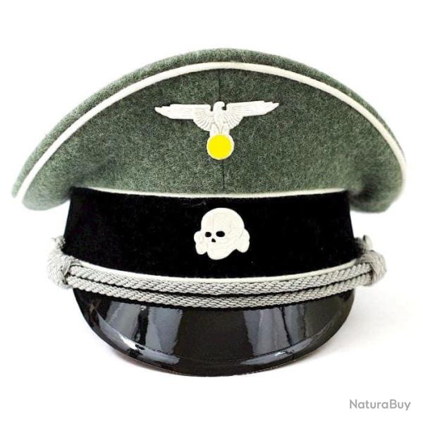 Visor Cap d'Officier Waffen-SS en Laine Feldgrau - Schirmm�tze - Reproduction WW2 Avec, 59