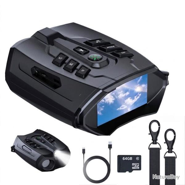 Jumelles Vision Nocturne 4K Infrarouge Zoom 10X Port�e 800m �cran 3" Batterie 2600mAh Carte SD 64Go