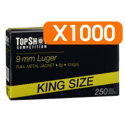 Pack 1000 cartouches 9mm Luger FMJ 8,0g/124grs. TOPSHOT Competition - Livraison gratuite NL43