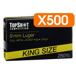 Pack 500 cartouches 9mm Luger FMJ 8,0g/124grs. TOPSHOT Competition - Livraison gratuite NL43