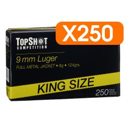 Pack 250 cartouches 9mm Luger FMJ 8,0g/124grs. TOPSHOT Competition - Livraison gratuite NL43