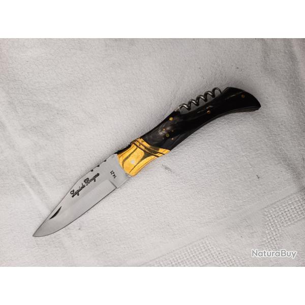 couteau de poche Laguiole Bougna manche corne noire avec tire bouchon