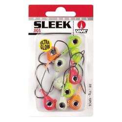 T&ecirc;tes plomb&eacute;es VMC Sleek Jig Glow phosphorescentes - 14g - Hame&ccedil;on 2/0 - Lot de 10